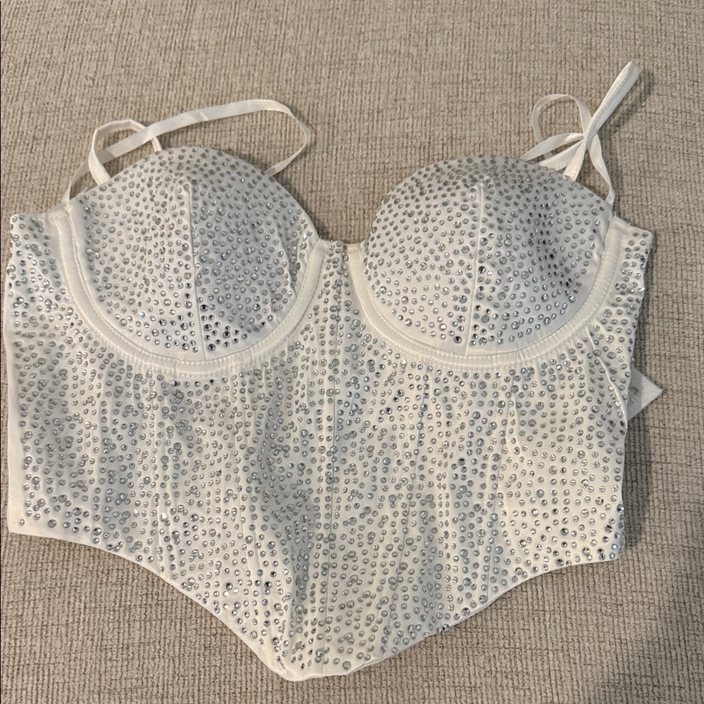 Elegant White Sequin Bustier